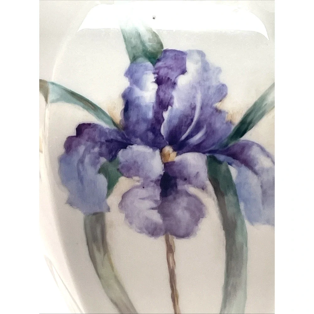 Antique Limoges Bernardaud &C France Hand Painted Iris Vase 1919 Hexagonal 11.5